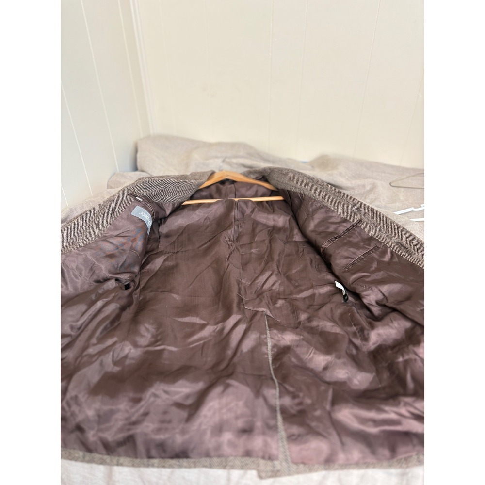 Jordache Vintage Mens 40L Herringbone Blazer Brown Wool Blend Sport Coat Jacket - Picture 8 of 11